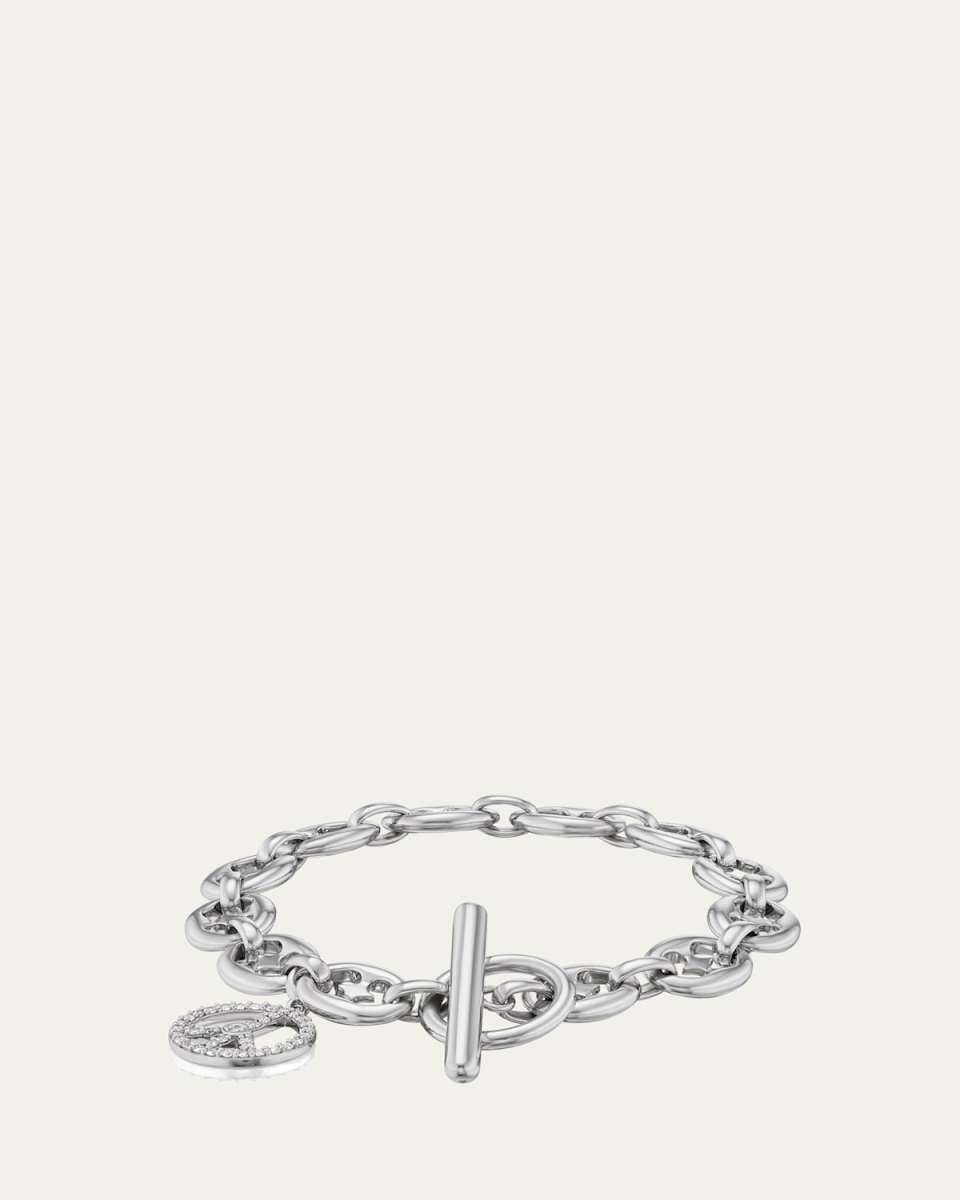 Puffy Heart Mariner Chain Toggle Bracelet with Peace Charm